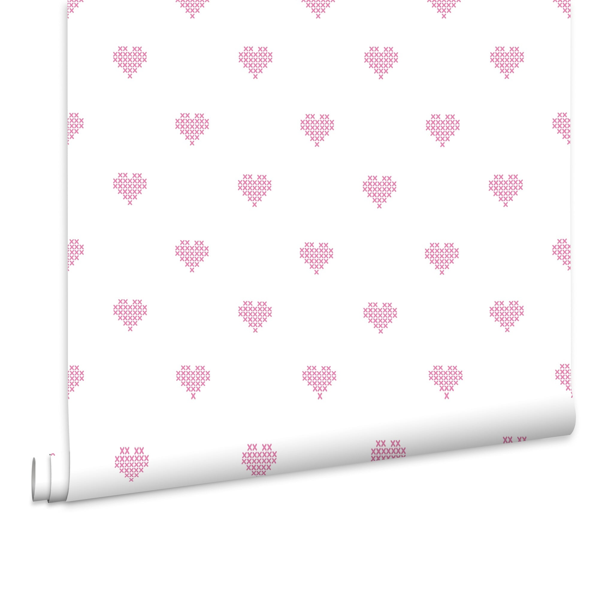 Fien & Teun - Behang Hartjes kruissteek - Van Hoorne Shop