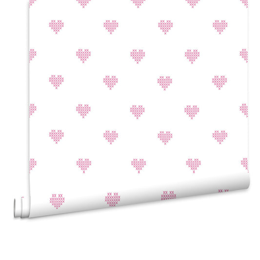Fien & Teun - Behang Hartjes kruissteek - Van Hoorne Shop