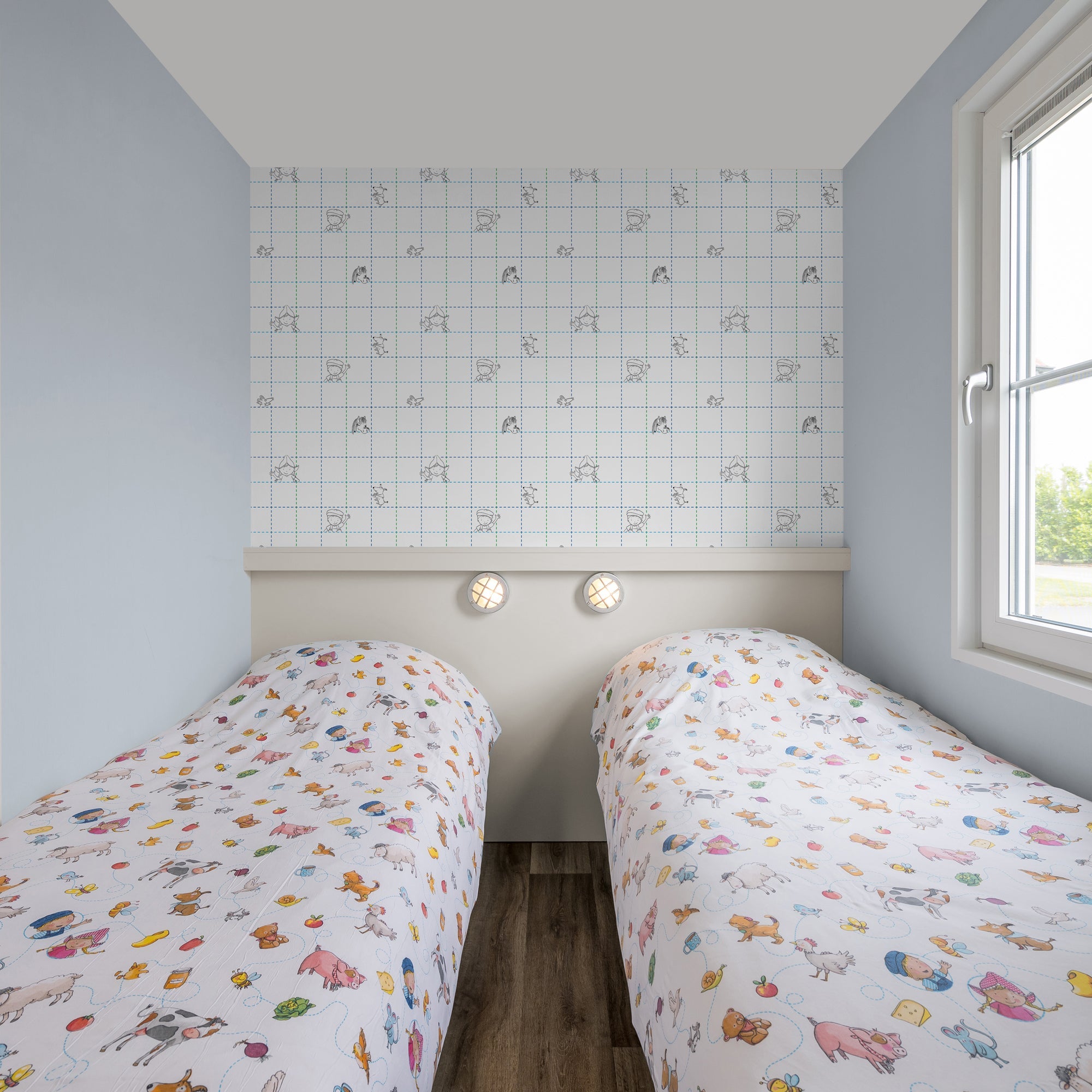 Fien & Teun - Behang Ruit stippelpret blauw - Van Hoorne Shop