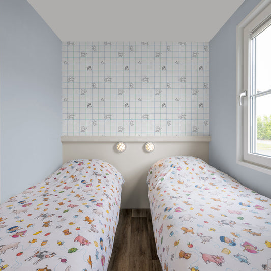 Fien & Teun - Behang Ruit stippelpret blauw - Van Hoorne Shop