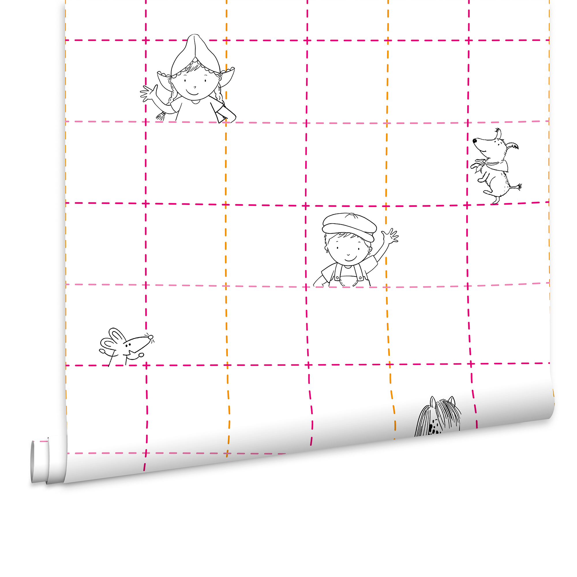 Fien & Teun - Behang Ruit stippelpret roze - Van Hoorne Shop