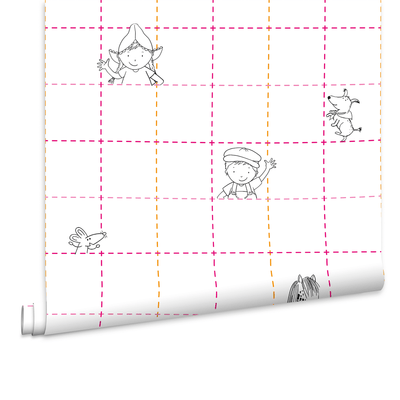 Fien & Teun - Behang Ruit stippelpret roze - Van Hoorne Shop