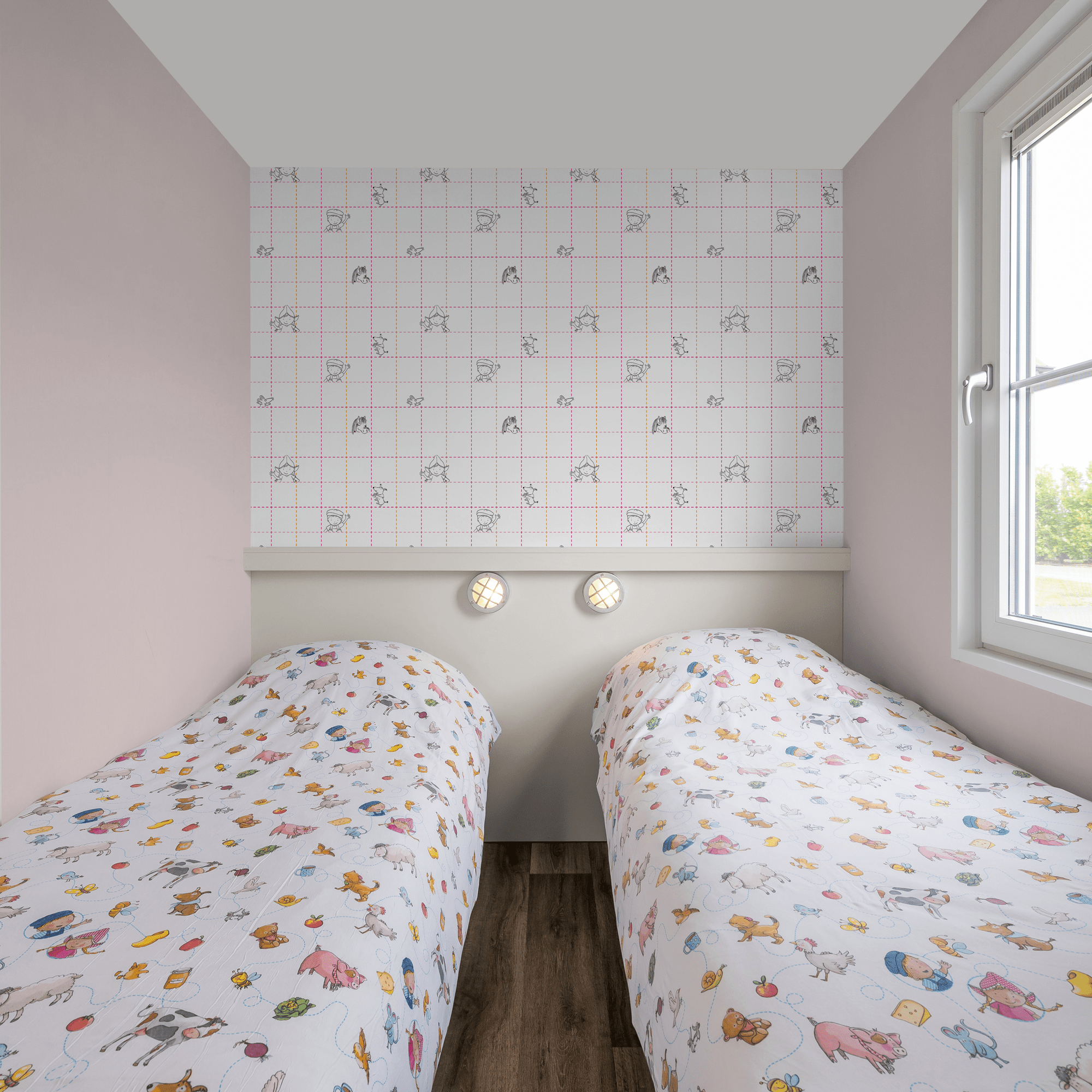 Fien & Teun - Behang Ruit stippelpret roze - Van Hoorne Shop