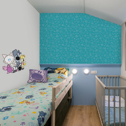 Woezel & Pip - Behang Wonderprent blauw - Van Hoorne Shop