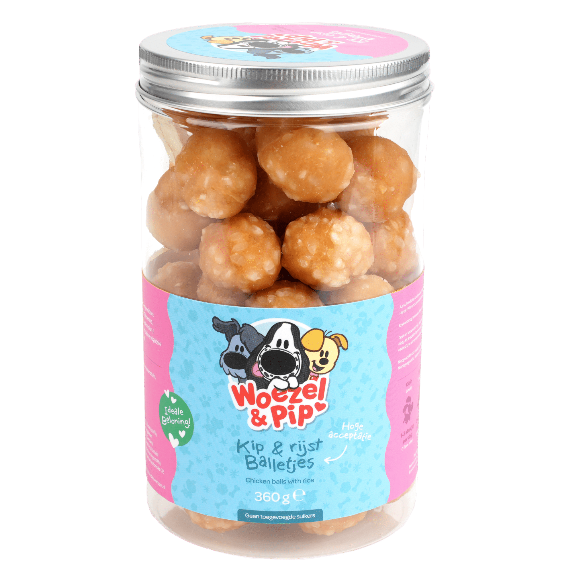 Woezel & Pip - Hond - Kip & rijst Balletjes in pot 360 gram - Van Hoorne Shop