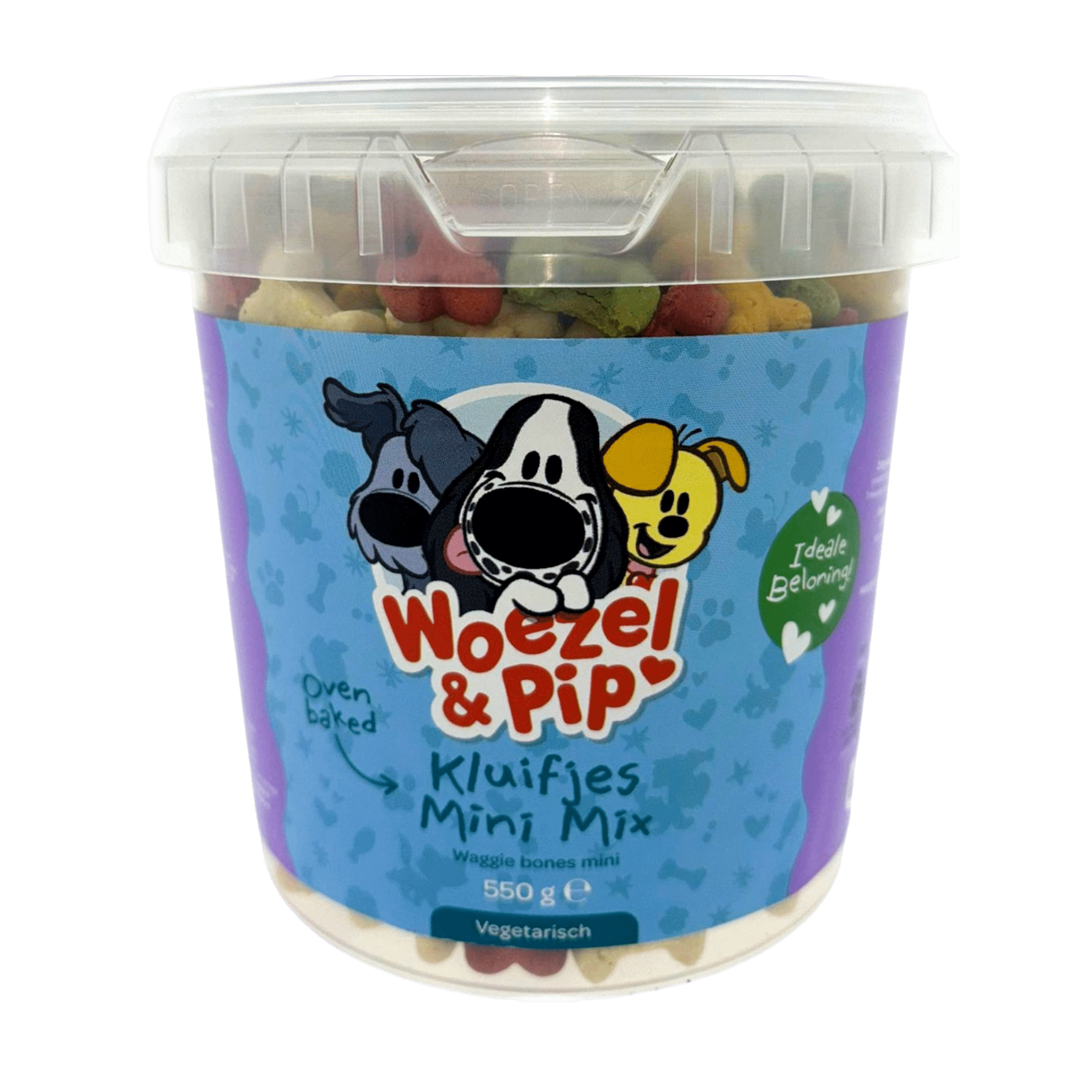 Woezel & Pip - Hond - Kluifjes Mini Mix Koekjes in pot 550 gram - Van Hoorne Shop