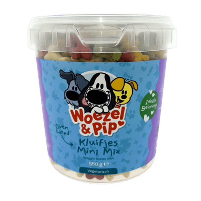 Woezel & Pip - Hond - Kluifjes Mini Mix Koekjes in pot 550 gram - Van Hoorne Shop