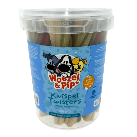 Woezel & Pip - Hond - Kwispel twisters mix in pot 250 gram - Van Hoorne Shop