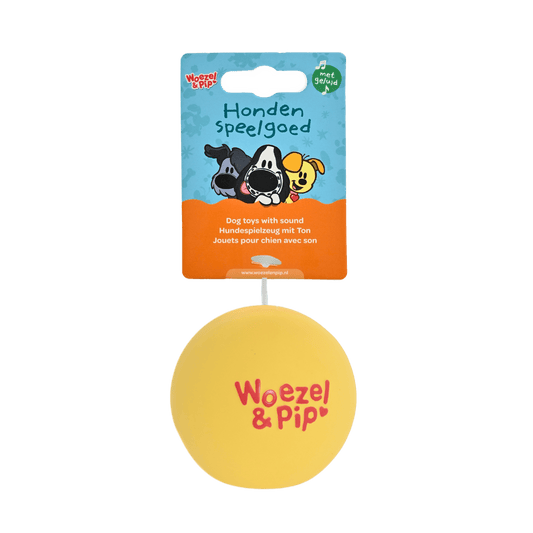 Woezel & Pip - Hondenspeelgoed - Bal latex Charlie geel 7,5cm - Van Hoorne Shop