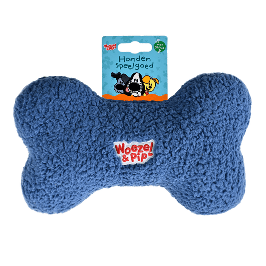 Woezel & Pip - Hondenspeelgoed - Bot pluche met piep - blauw 30cm - Van Hoorne Shop