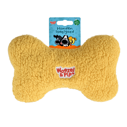 Woezel & Pip - Hondenspeelgoed - Bot pluche met piep - geel 30cm - Van Hoorne Shop