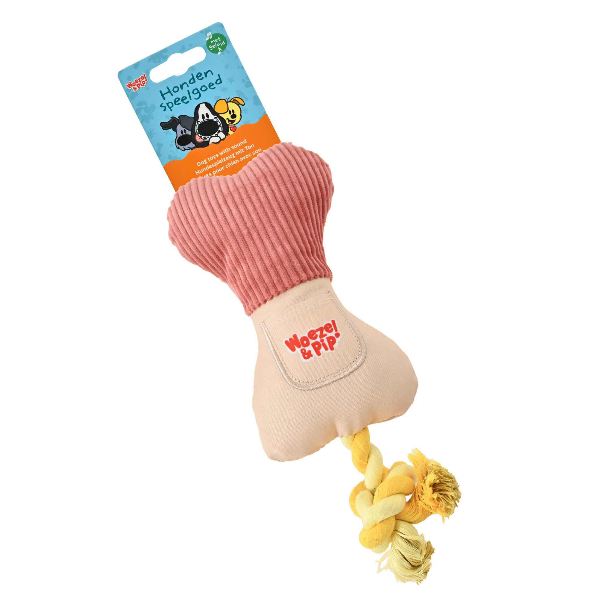Woezel & Pip - Hondenspeelgoed - Snackbot met touw en piep roze 30CM - Van Hoorne Shop