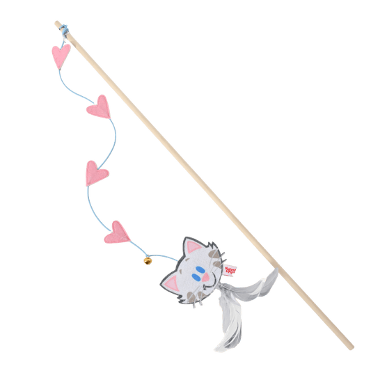 Woezel & Pip - Kattenspeelgoed - Hengel hout Buurpoes met hartjes en bel 60cm - Van Hoorne Shop