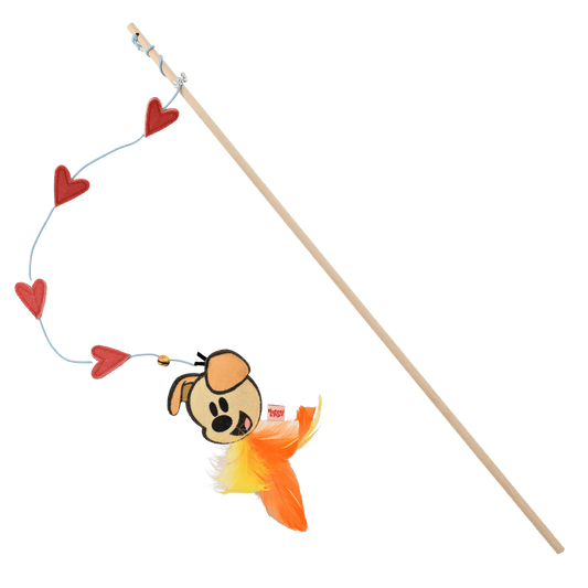 Woezel & Pip - Kattenspeelgoed - Hengel hout Pip met hartjes en bel 60cm - Van Hoorne Shop