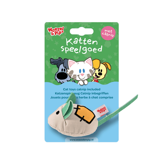 Woezel & Pip - Kattenspeelgoed - Muis met bel en kattenkruid - wit 8 cm - Van Hoorne Shop