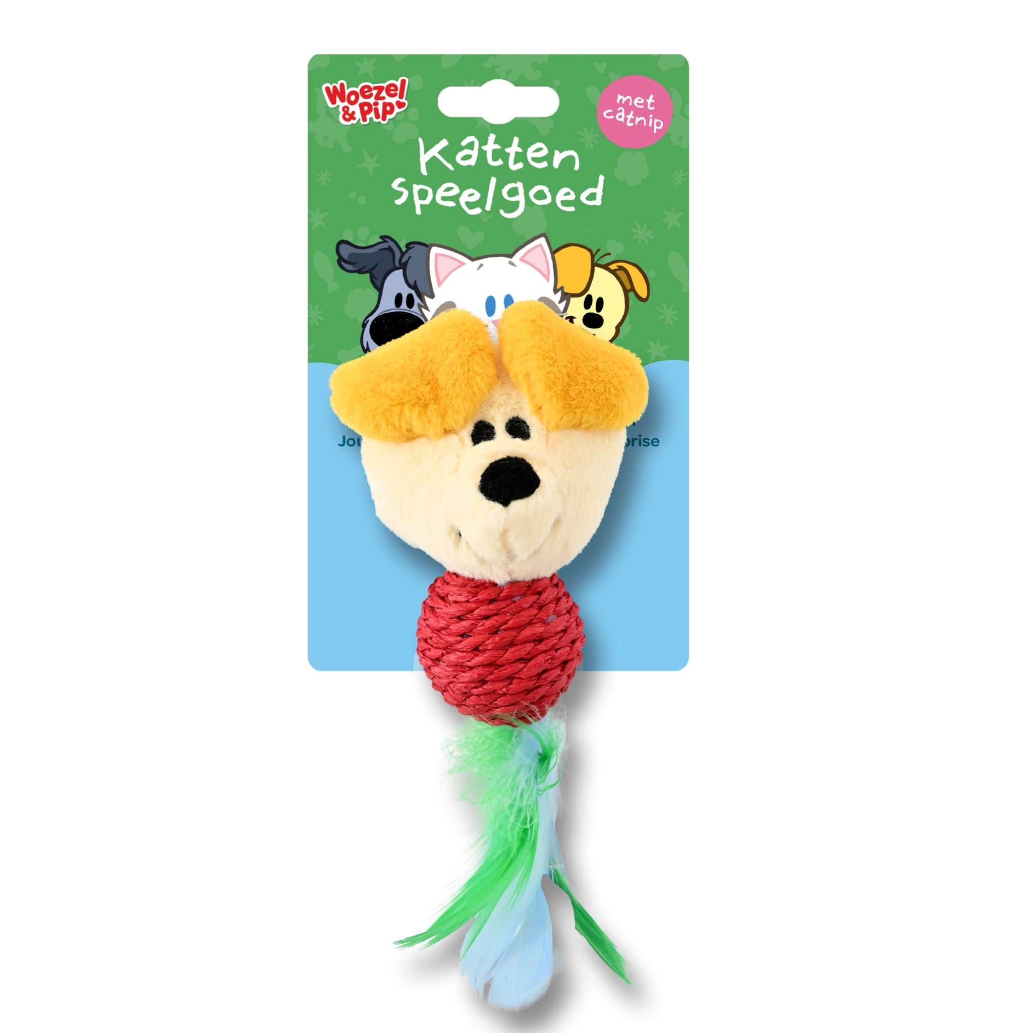 Woezel & Pip - Kattenspeelgoed - Sisalbal Pip met veren en catnip 23CM - Van Hoorne Shop