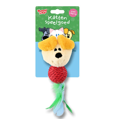 Woezel & Pip - Kattenspeelgoed - Sisalbal Pip met veren en catnip 23CM - Van Hoorne Shop