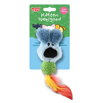Woezel & Pip - Kattenspeelgoed - Sisalbal Woezel met veren en catnip 23CM - Van Hoorne Shop