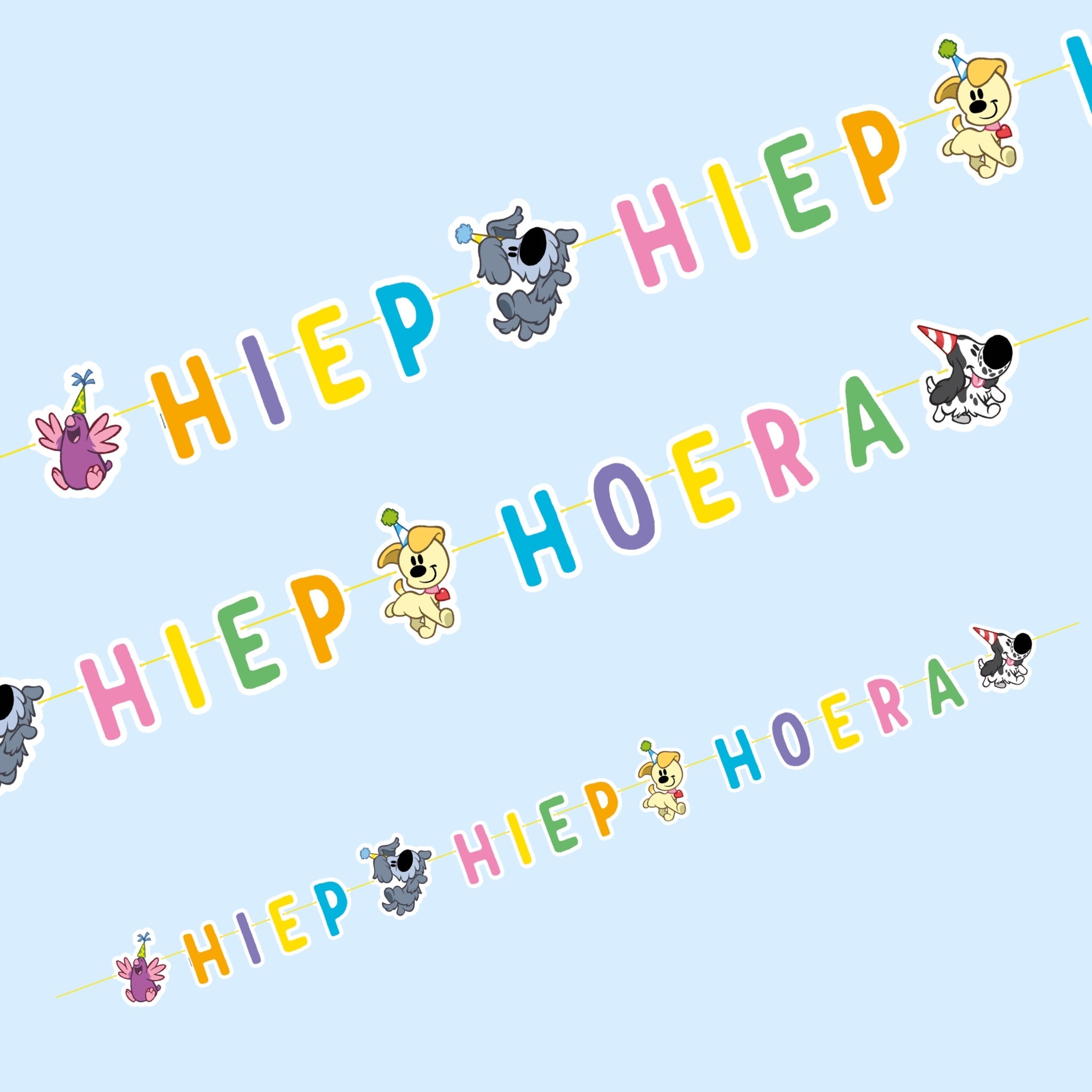 Woezel & Pip - Letterslinger 'Hiep hiep Hoera' Woezel & Pip (265cm) - Van Hoorne Shop